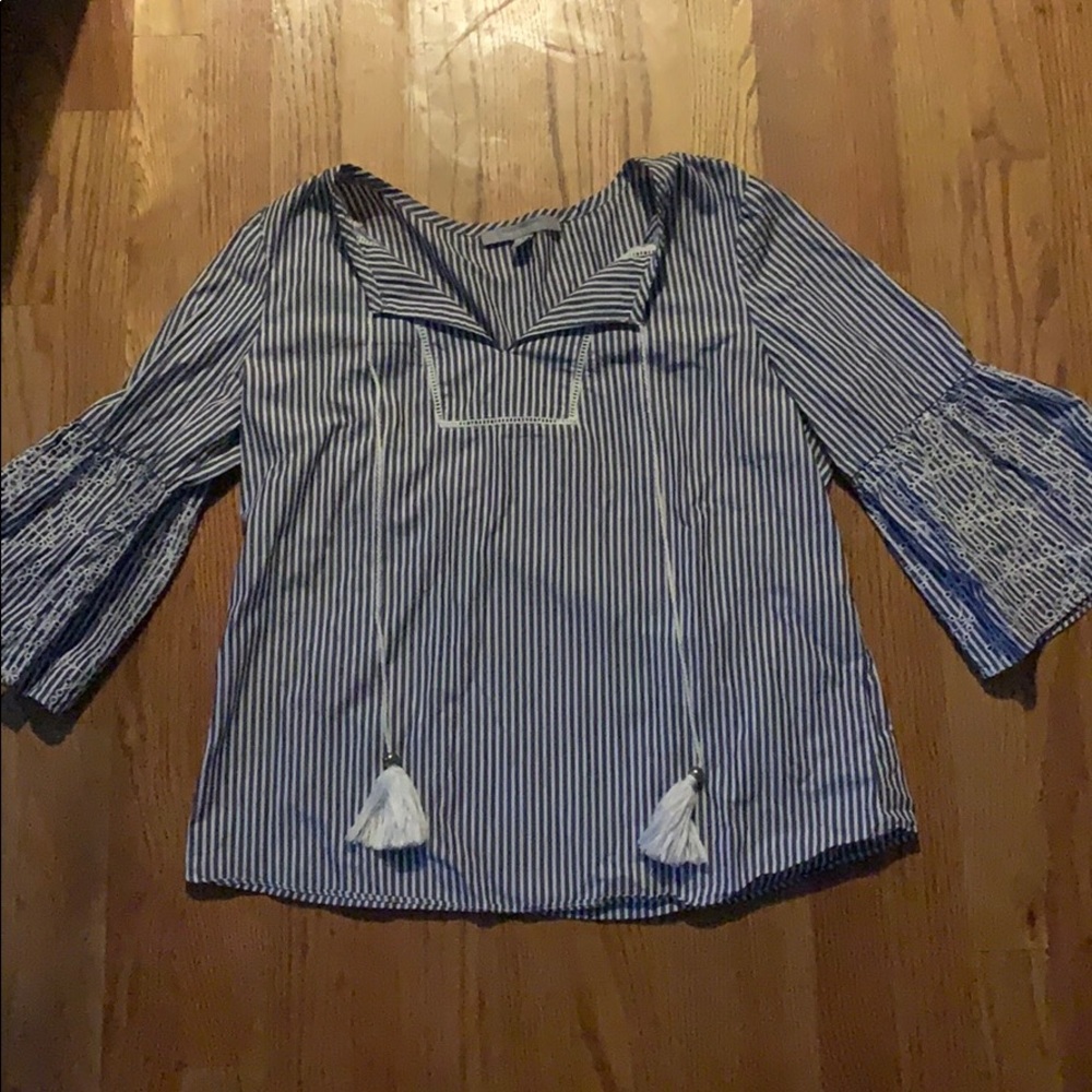 Blue striped tassel long sleeve
